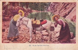 On the Tail End of the Line Two Women Donkey 1907 Papillion NE Postcard E29 - $6.57