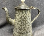 Vintage Gray Granite Ware Enameled Coffee Pot Hinges Lid Decorative Coll... - $34.65