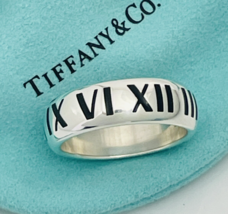 Size 7 Tiffany Atlas Ring in Black Enamel and Sterling Silver Mens Unisex - $249.00