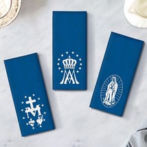 3-pk Marian Devotional Blue Tea Towel Set Ave Maria Miraculous Medal Guadalupe - £15.71 GBP