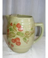 Vintage Hand Turned Pottery Co 11 Cup Green Pitcher w Strawberry Design - $869.92 MXN