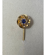 14K Yellow Gold Stick Pin 2.31g Jewelry Hat Lapel Dress Blue Stone Swirl... - £151.39 GBP