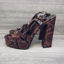 Bebop Shoes Womens 39 3.5 Brown Strappy Block High Heel Casual SnakeSkin Print - £24.66 GBP