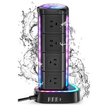 Rgb Power Strip Tower With Usb C Pd 20W, Waterproof Surge Protector With 12 Outl - £58.46 GBP