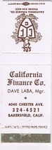 Matchbook Cover California Finance Co Insurance Bakersfield California - $2.05