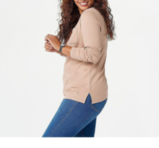 Isaac Mizrahi Essentials Pima Cotton Long Sleeve Top w/ Pocket- CAPPUCCI... - $19.79