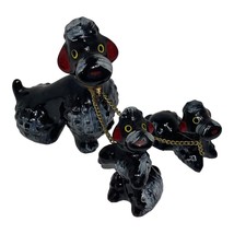 Vintage Red Ware Pottery Style Black White Poodles Dog Puppies Chains MCM Retro - £17.89 GBP