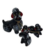 Vintage Red Ware Pottery Style Black White Poodles Dog Puppies Chains MC... - $30.78 CAD