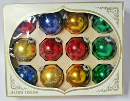 Vintage 12 Shiny Brite Glitter Stenciled/ Solid Christmas Ornaments Box (U38)#2 - £23.88 GBP