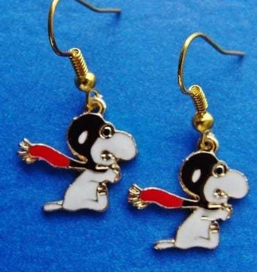 New Super Cute Red Baron Snoopy Earrings