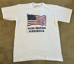 Vintage God Bless America Mens T-Shirt Size L White Short Sleeve - £11.00 GBP