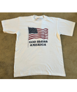 Vintage God Bless America Mens T-Shirt Size L White Short Sleeve - £10.95 GBP