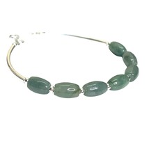 Real Green Jade &amp; Sterling Silver Beaded Bracelet, White Gold Plated - £102.08 GBP
