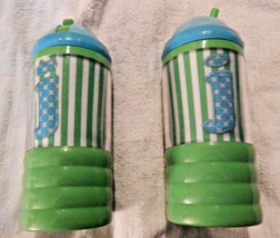 Mud Pie 2 Sip N&#39; Munch Sippy Cups  Green &amp; blue w/letter J #4182 lot of two (2) - £8.57 GBP