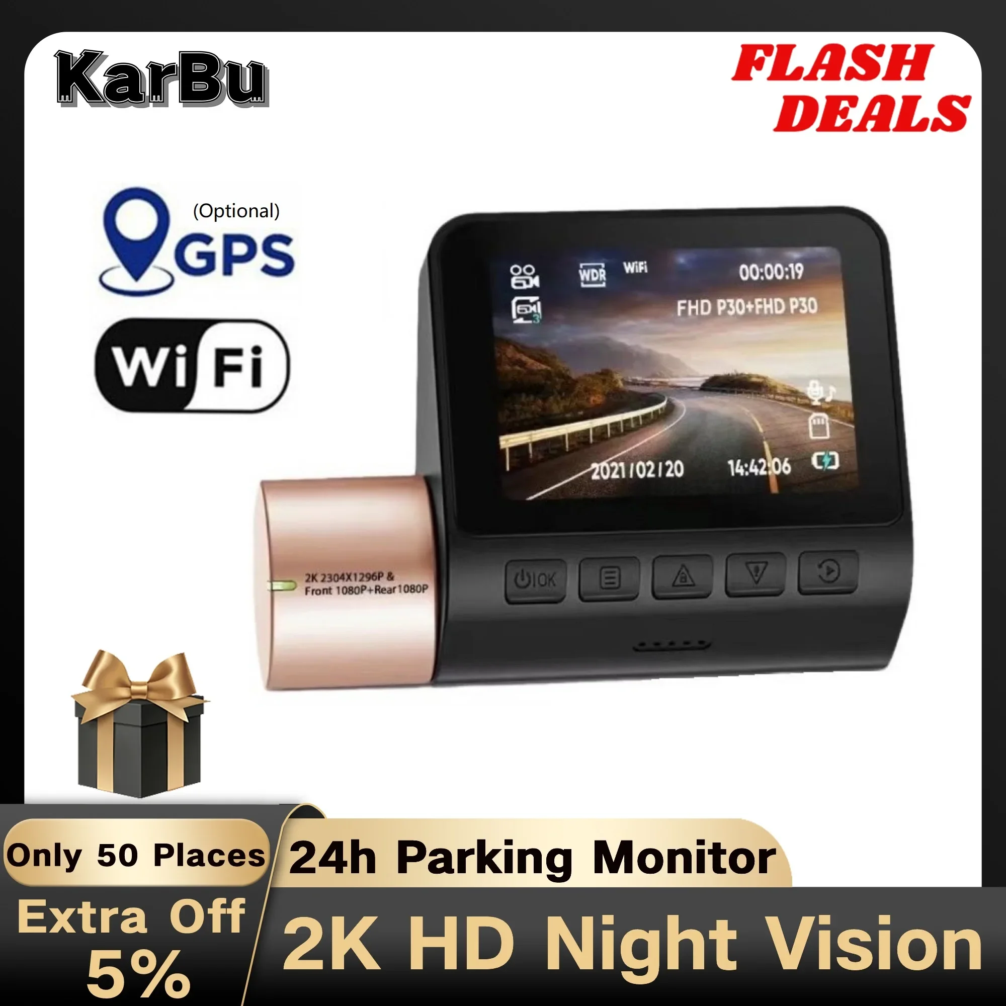 2K Dash Cam for Car Camera WIFI GPS Night Vision Dashcam 24h Parking Monitor Dvr - £49.98 GBP+