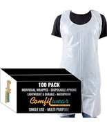 100 Pack Box Large White Plastic Disposable Aprons Throw Away Waterproof... - $22.81 CAD