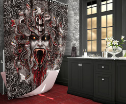 Demon Medusa Horror Goth Shower Curtain, Scary Halloween Decor - Grey - £56.75 GBP