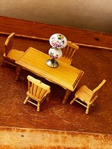 Lot of Town Square Miniature Wood Table & 4 Colonial Chairs w Ceramic Table Lamp - $14.89