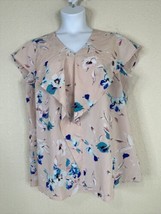 Lane Bryant Womens Plus Size 16 (0X) Pink Floral V-neck Ruffle Top Short Sleeve - £11.45 GBP
