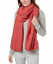 Charter Club Windowpane Pleated Super Soft Scarf Wrap, Red Metallic - £15.01 GBP