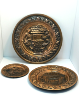 Copper Colonial Style Wall Hanging Decoration Plates Embossed Art Set of... - £31.13 GBP