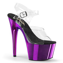 PLEASER ADORE-708 Women&#39;s Purple 7&quot; Heel Platform Ankle Strap Sandal Shoes - £54.48 GBP