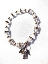 Clear Crystal Beads Celtic Angel Icarus Charm On Stretch Bracelet 7+&quot; - £7.85 GBP