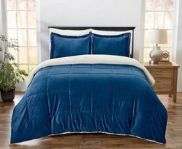 Ultra-Soft Sherpa Comforter Set Navy King - £68.33 GBP