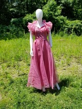 Vintage 1970-80s eve of milady Muave Pink Puff sleeve Prom Gown dress  W24&quot; - £51.43 GBP