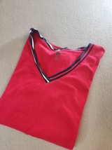 Tommy Hilfiger Size XL Red White Blue V-Neck Tee Shirt Cotton Short Slee... - $11.99