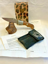 Falcon Olive Wood Handle Folding Pocket Knife w/ Sheath &amp; Box Handmade Blade - £23.94 GBP