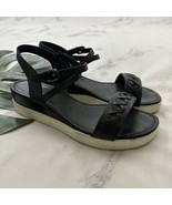 Ecco Womens Wedge Sandals Size 40 Black Leather Ankle Strap Low Heel - $36.62