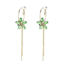 Green Crystal Flower Dangle Drop Earrings for Women - £7.91 GBP
