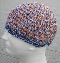 Blue Gray Orange Medium Size Crocheted Scull Cap - Handmade by Michaela - £25.17 GBP