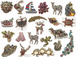 Heidi Daus Pins Brooches Deer Crocodile Witch Acorn Turtle Goose Sleigh Peacock - £40.20 GBP+