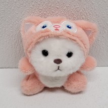 White Bear In Pink Cat Hoodie Costume 4&quot; Plush Keychain - $20.70 CAD