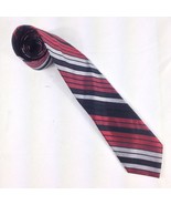 Allyn Saint George Silk Handmade Red Black Silver Striped Tie 58&quot; x 3.50... - $33.50 CAD