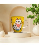 Rare Cat Mug Lucky Animals HICERA Yellow Ceramic Kitten Coffe Cup Gulp - £17.40 GBP
