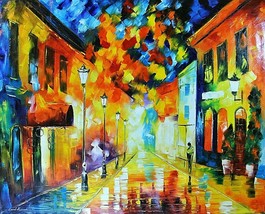 Leonid Afremov-&quot;Beautiful Street&quot;-ORIGINAL Oil Painting/Canvas/Hand Signed/COA - £4,559.80 GBP