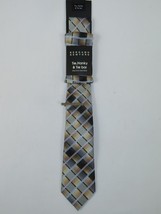 Men's  Nautica Tie/Hankie/Tie Bar Set Woven Silky Feel #Nautica-8 Tan Gray image 3