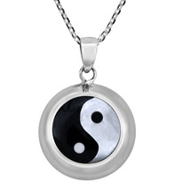 Perfect Balance Yin-Yang Black and White Sterling Silver Pendant Necklace - £17.08 GBP
