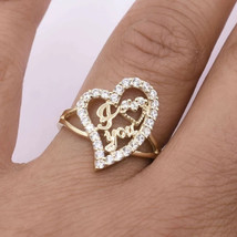 1.30Ct Round Cut Cubic Zirconia Wedding Heart Ring Yellow Gold Silver Pleated - £88.64 GBP