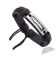 Fashion Cross Tag Bangle Adjustable Leather Cuff Rope - $65.45 CAD