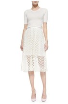 Lela Rose White Netted Overlay Midi Full Skirt Sz 4 S - £154.56 GBP