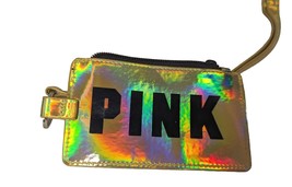Victorias Secret PINK Lanyard IDHolder Wallet Gold Iridescent Logo Wristlet Gift - £30.92 GBP