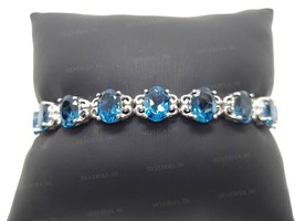 925 Sterling Silver 4.78Ct Oval Cut Simulated London Blue Topaz Women&#39;s Bracelet - £174.09 GBP