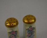 Floral Salt Pepper Shakers Gold Top Vintage Porcelain Handpainted S&amp;P Si... - $19.34