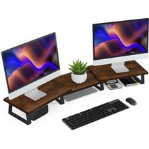 Large Dual Monitor Stand - Computer Monitor Stand, Desk Shelf For Monitor,Wood M - £53.77 GBP