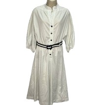 Vintage Amy Deb Secretary Dress White Navy-Blue Dot Size 18/L Belt Midi ... - £33.66 GBP