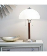Glass Dome Lamp Stately Frosted Shade Wood Body Steel Accents 22.5 Inche... - £62.02 GBP